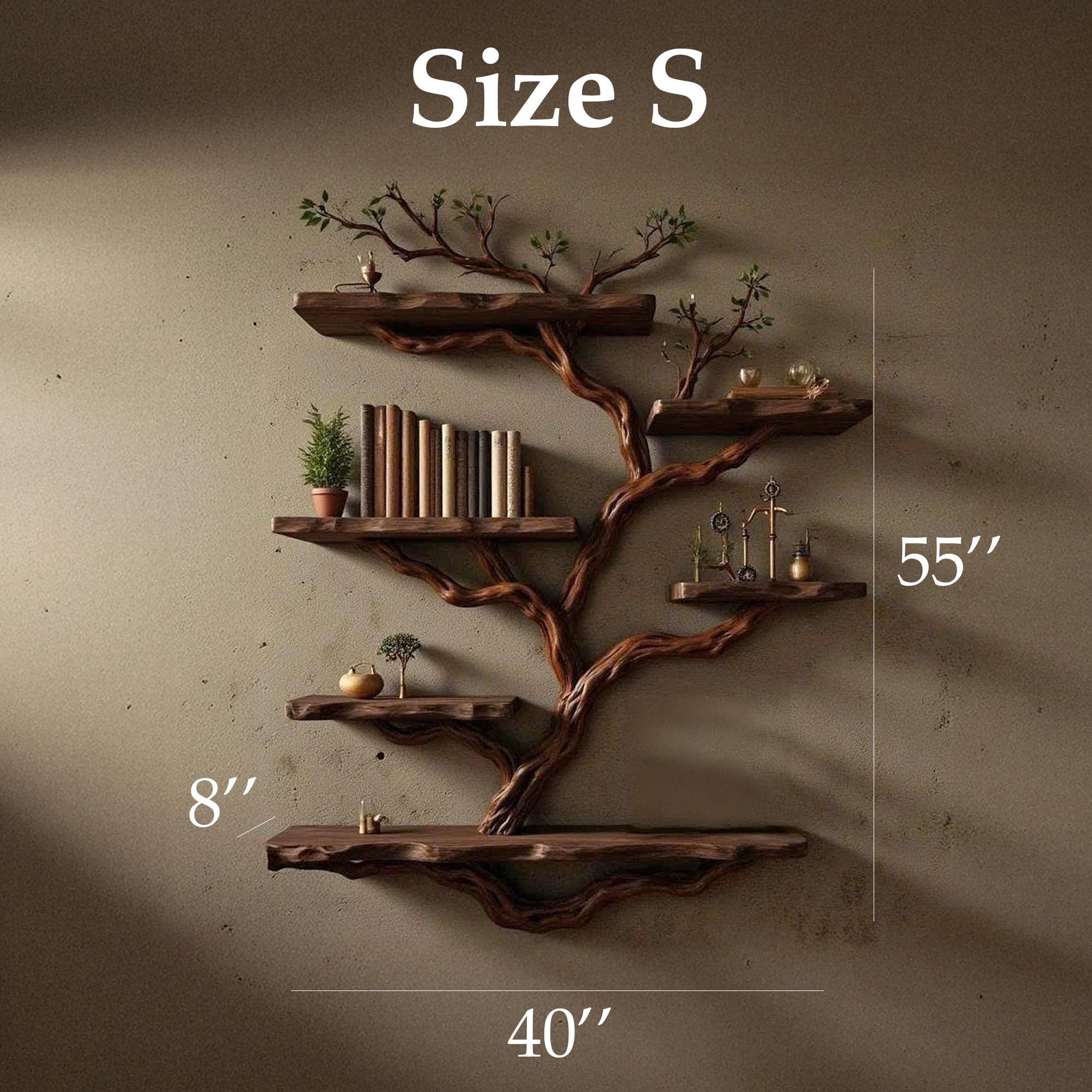 Natural driftwood tree bookshelf branch shape floating bookcase wall mount sculpture furniture