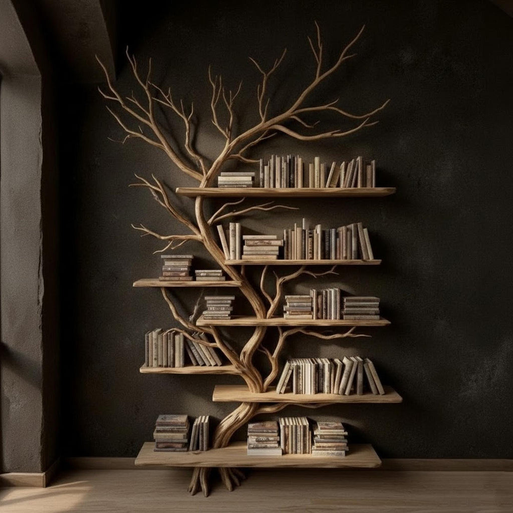 Driftwood tree branch solid wood bookshelf wall mount floating live edge furniture decoration