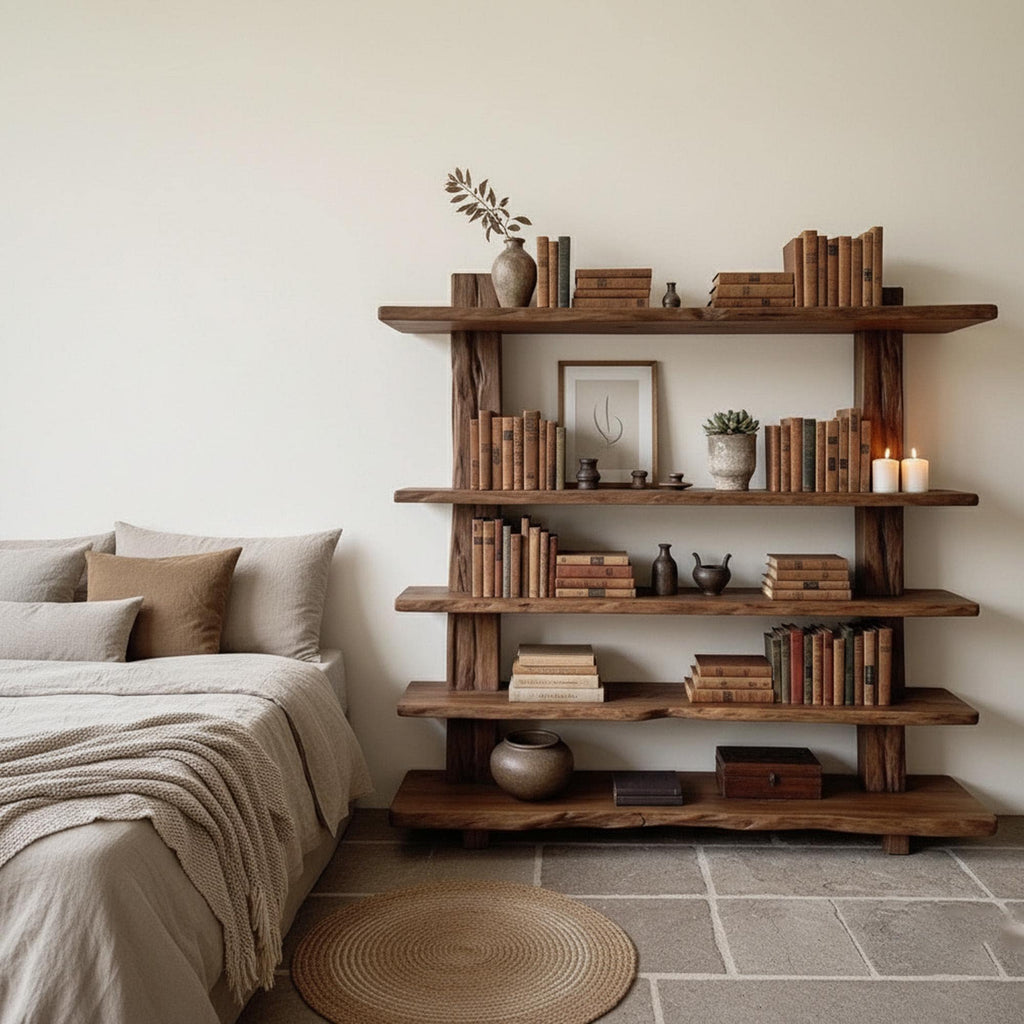 Solid wood bookcase wall mount driftwood bookshelf cabinet mid century shelving display