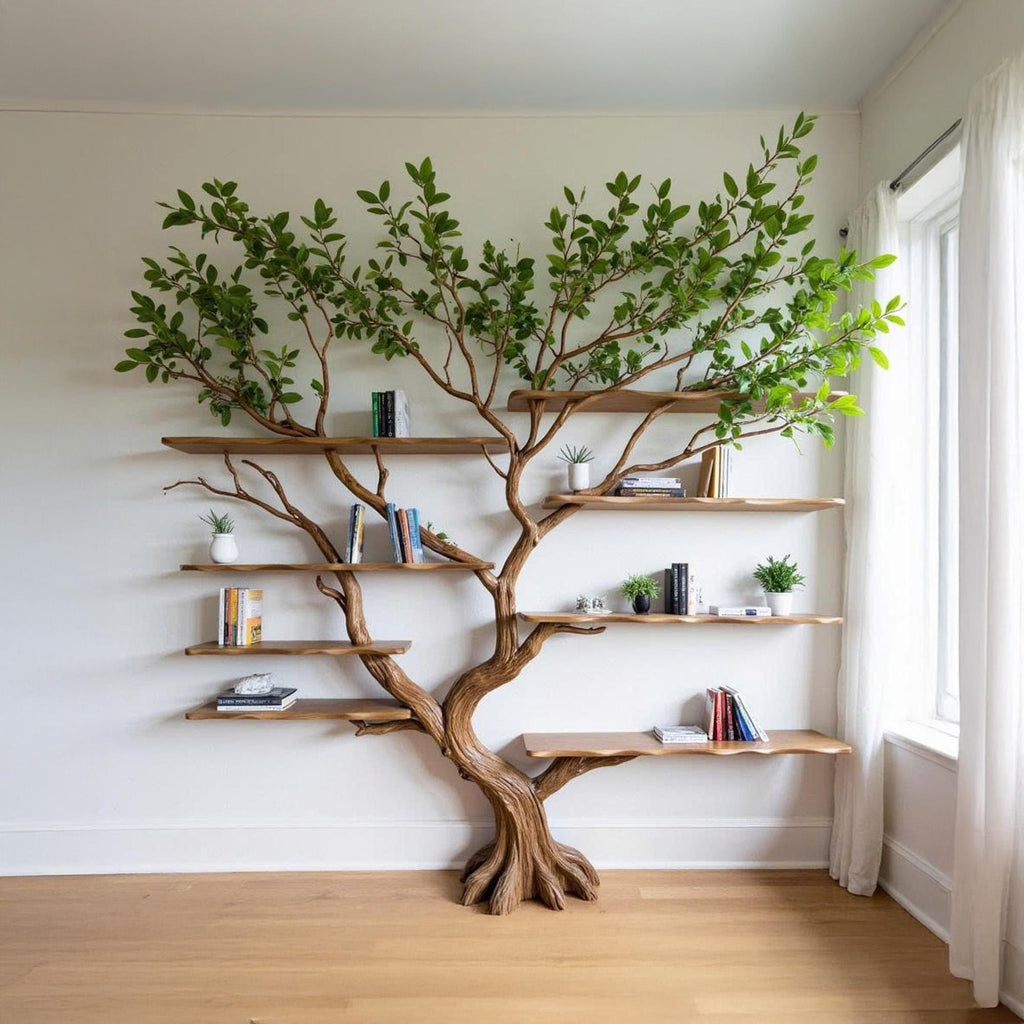 Driftwood Tree Branch Bookshelf: Rustic Floating Wall Decor