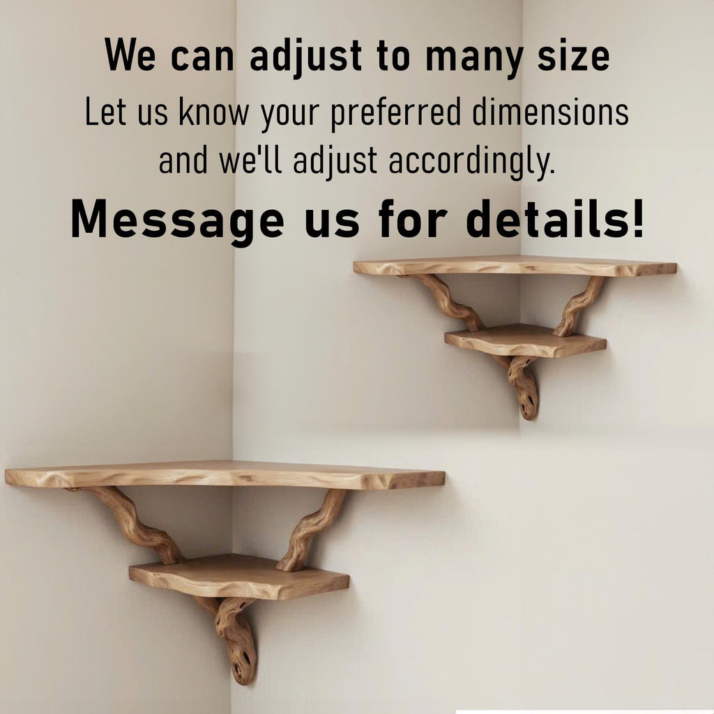 Floating corner shelf driftwood branch wall mounted shelf art bookshelf solid wood decor for home