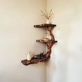 Corner floating bookshelf solid wood tree branch wall mount shelving handmade bookcase wood wall unique furniture decorations