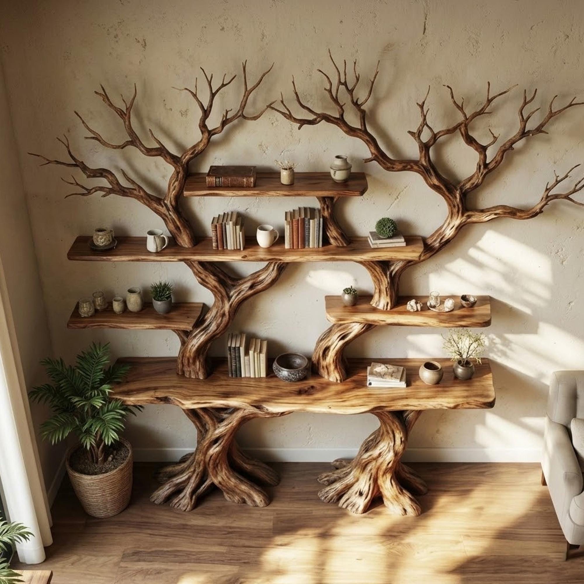 Floor bookcase tree branch book shelf solid wood wall mounted bookshelf driftwood sculpture art