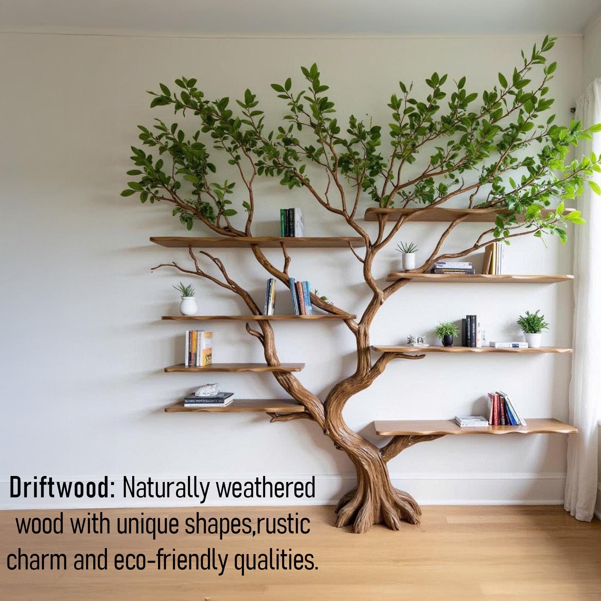 Driftwood Tree Branch Bookshelf: Rustic Floating Wall Decor