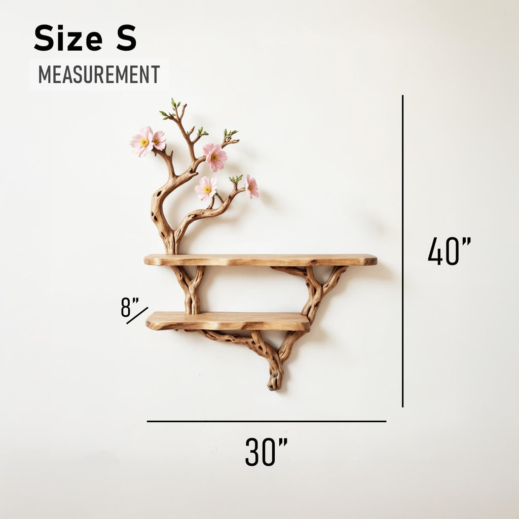 Natural driftwood floating shelf handcrafted tree branch bookshelf wall mount rustic solid wood bookcase for livingroom space decor