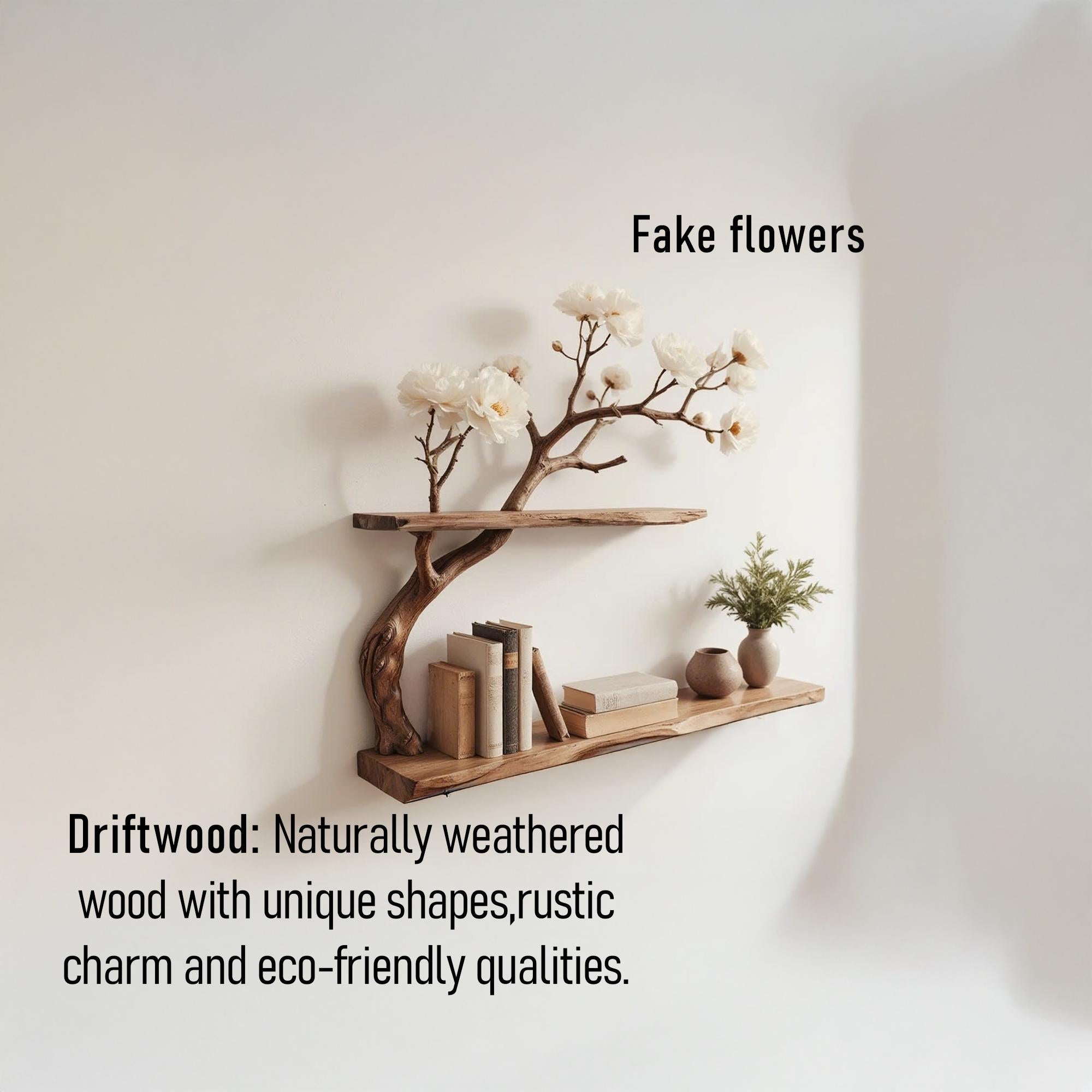 Natural driftwood branch bookshelf rustic tree book shelf art solid wood bookcase for entryway space decor