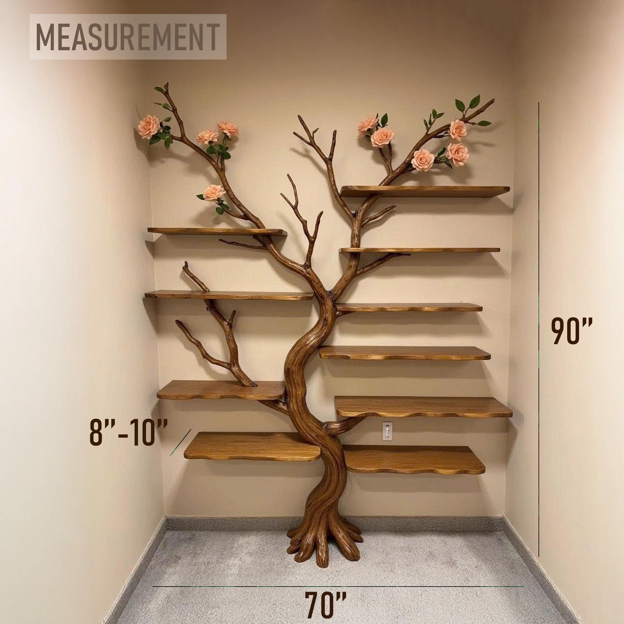 Tree bookshelf wall mount driftwood branch bookcase solid wood scupltured floating furniture
