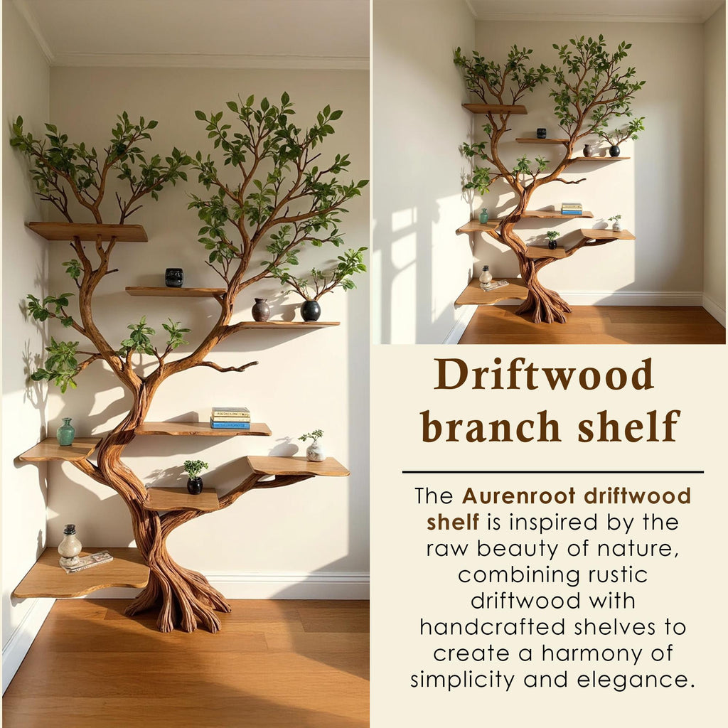 Tree driftwood branch bookshelf art decor bookcase solid wood wall mounted