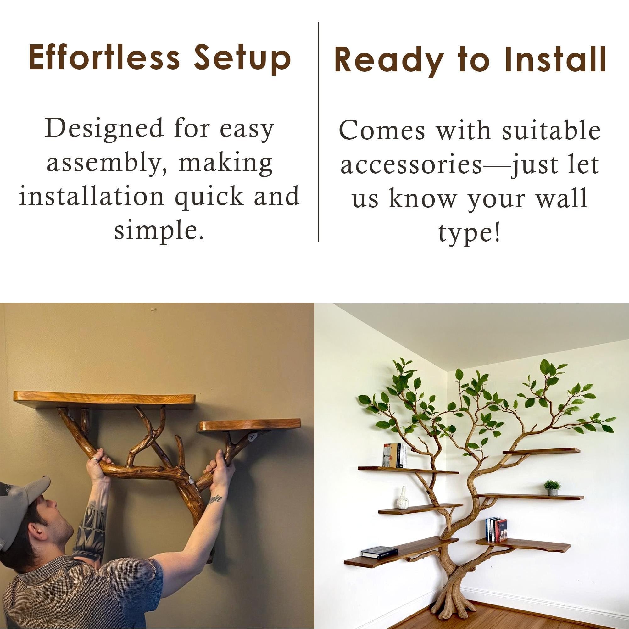 Floating corner tree branch bookshelf live edge wall mount corner driftwood bookcase solid wood shelving furniture centerpiece