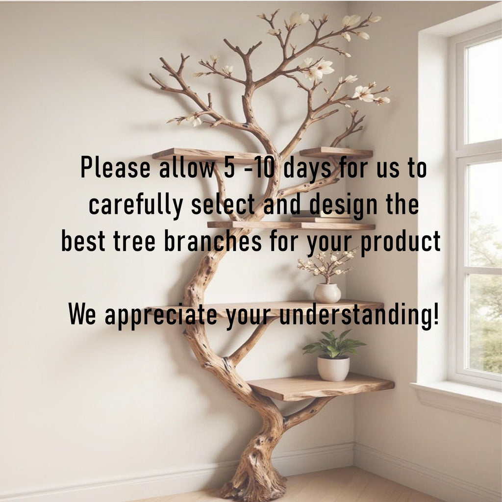 Tree branch bookshelf corner floating wood shelf on wall art driftwood branch book shelf unique decor