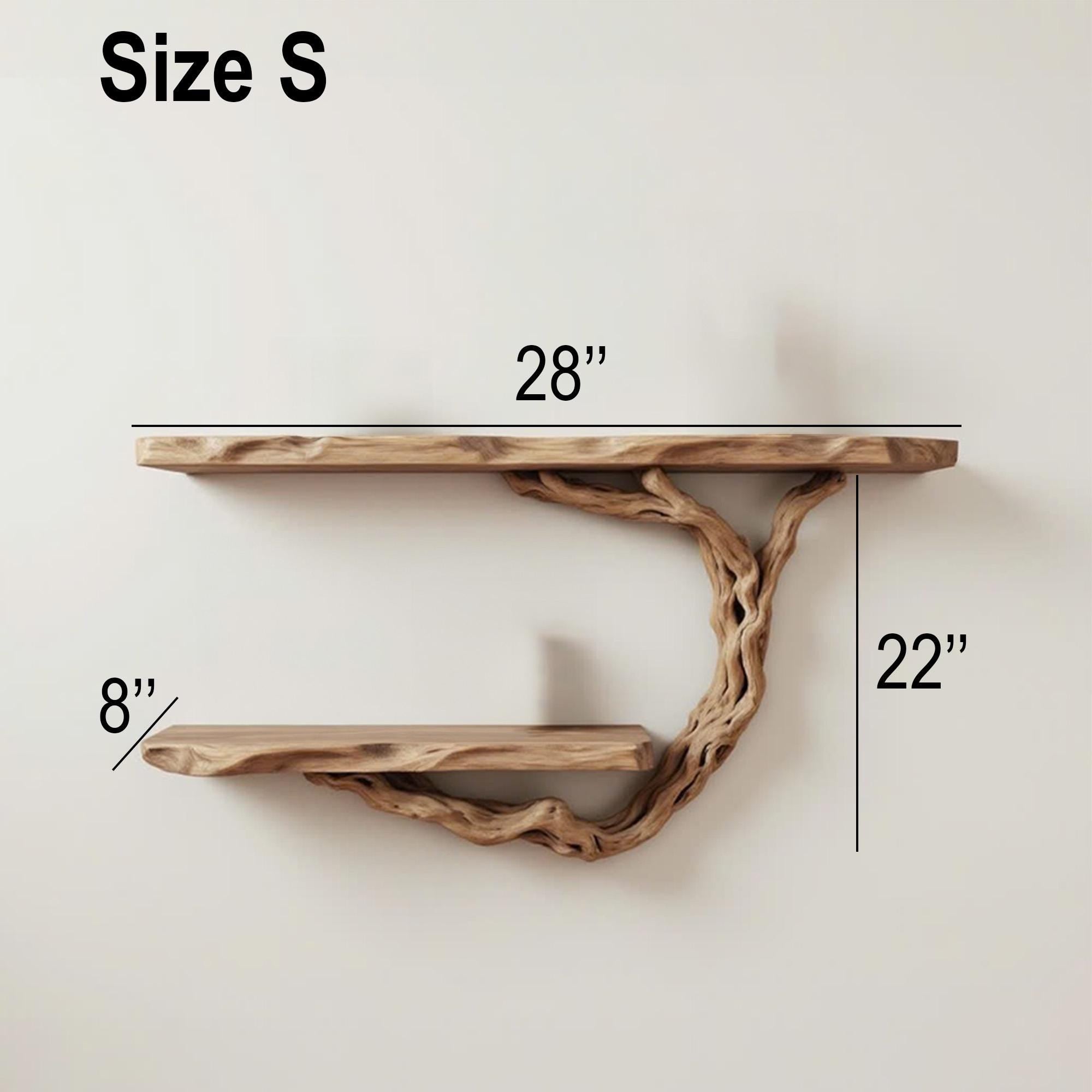 Driftwood shelf solidwood bookshelf art decor tree book shelves wall mount handmade furniture