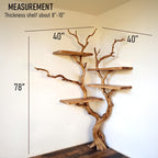 Corner tree floating bookshelf driftwood branch live edge corner tree shelf art wall mount rustic decor living room