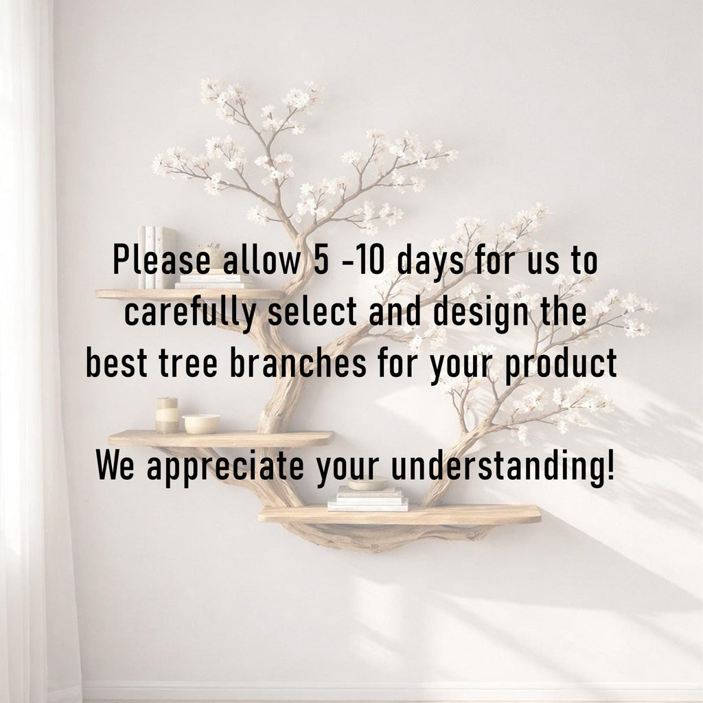 Tree branch bookshelf solid wood display shelf on wall live edge floating shelves art