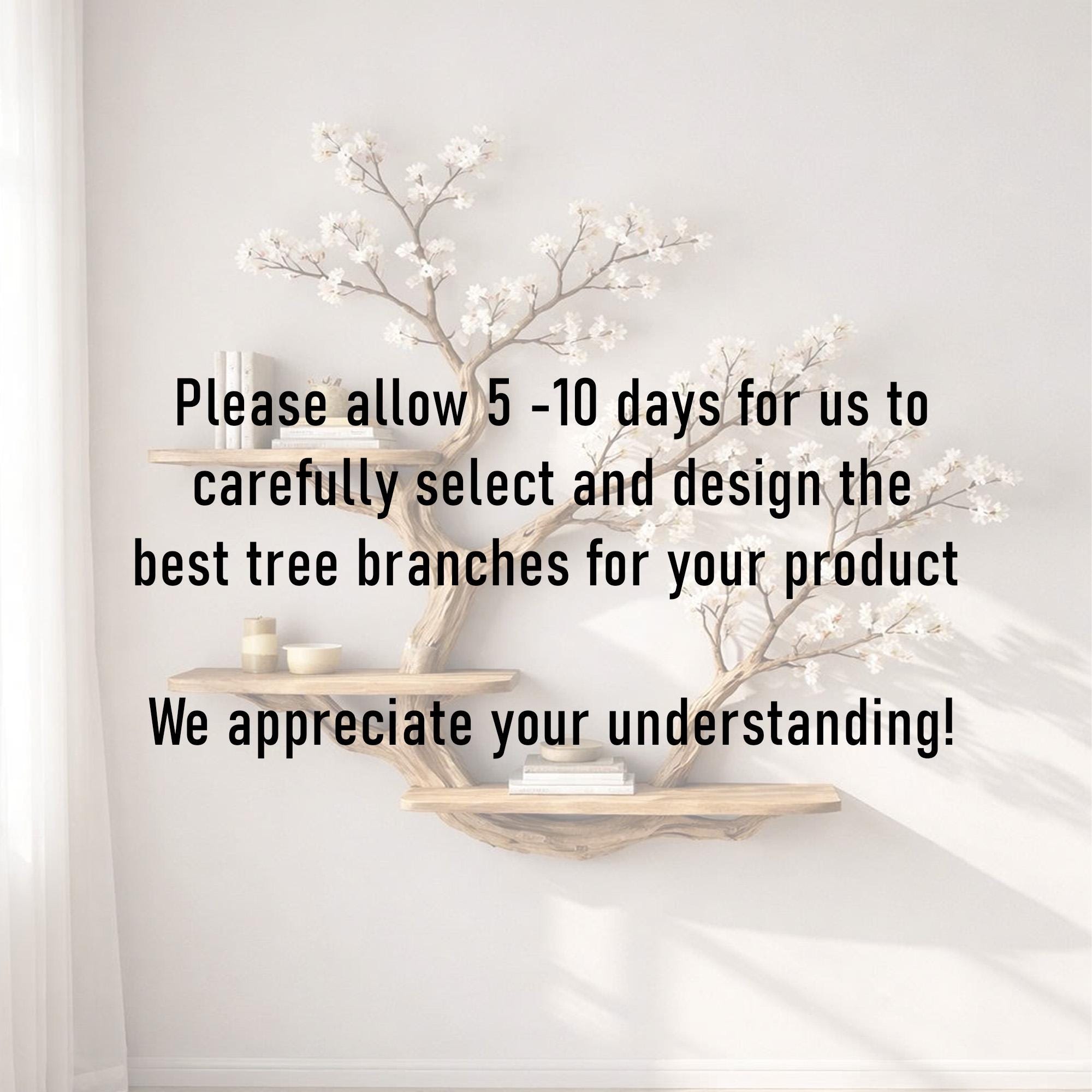 Tree branch bookshelf solid wood display shelf on wall live edge floating shelves art