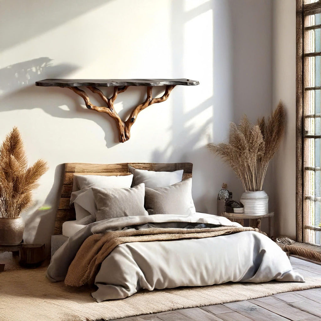 Floating wood tree shelf natural bookshelf solid wood rustic furniture wall mount tree branch shelving handmade furniture decorative