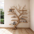 Tree branch bookshelf art wall mount driftwood shelf solid wood bookcase for home