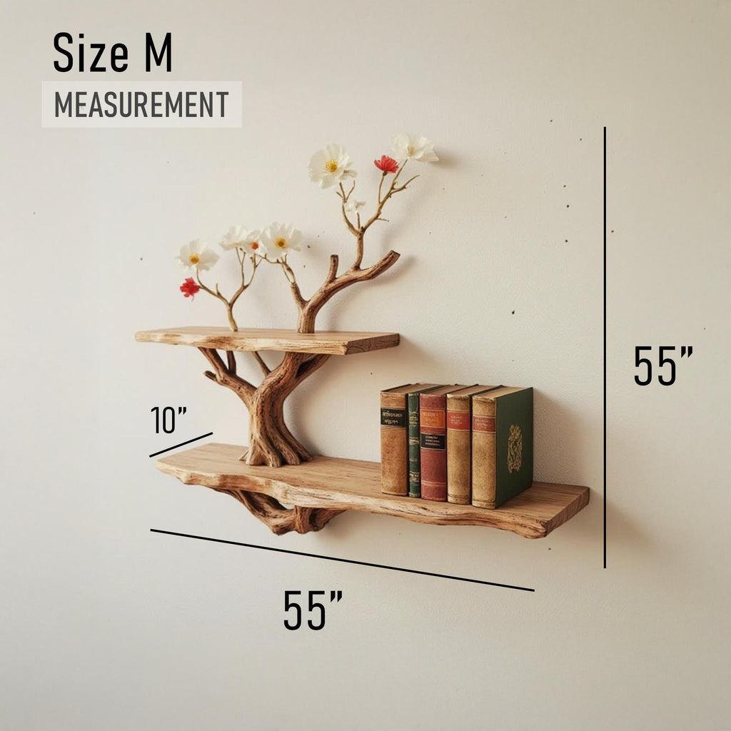 Natural driftwood tree branch shelf handmade rustic wooden wall decor solid wood bookshelf unique boho floating shelves for home & office