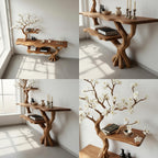 Driftwood console table tree branch entryway table narrow bookshelf display bookcase solid wood