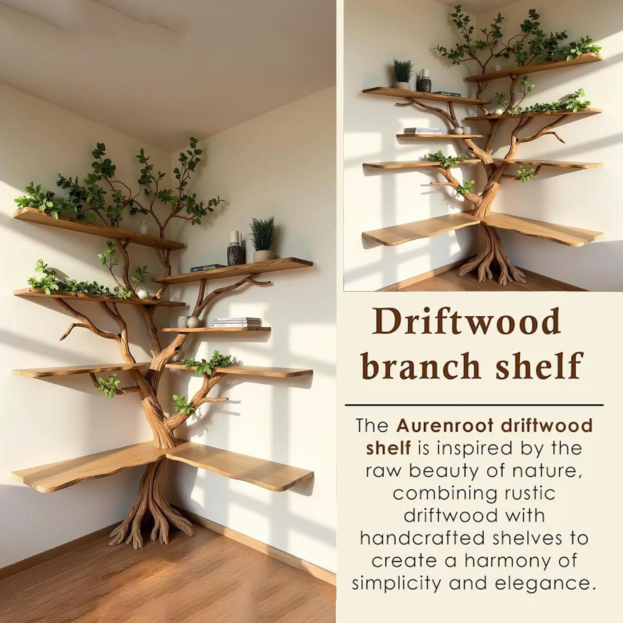 Corner floating bookshelf wall mount tree branch bookcase sculptured shelving furniture