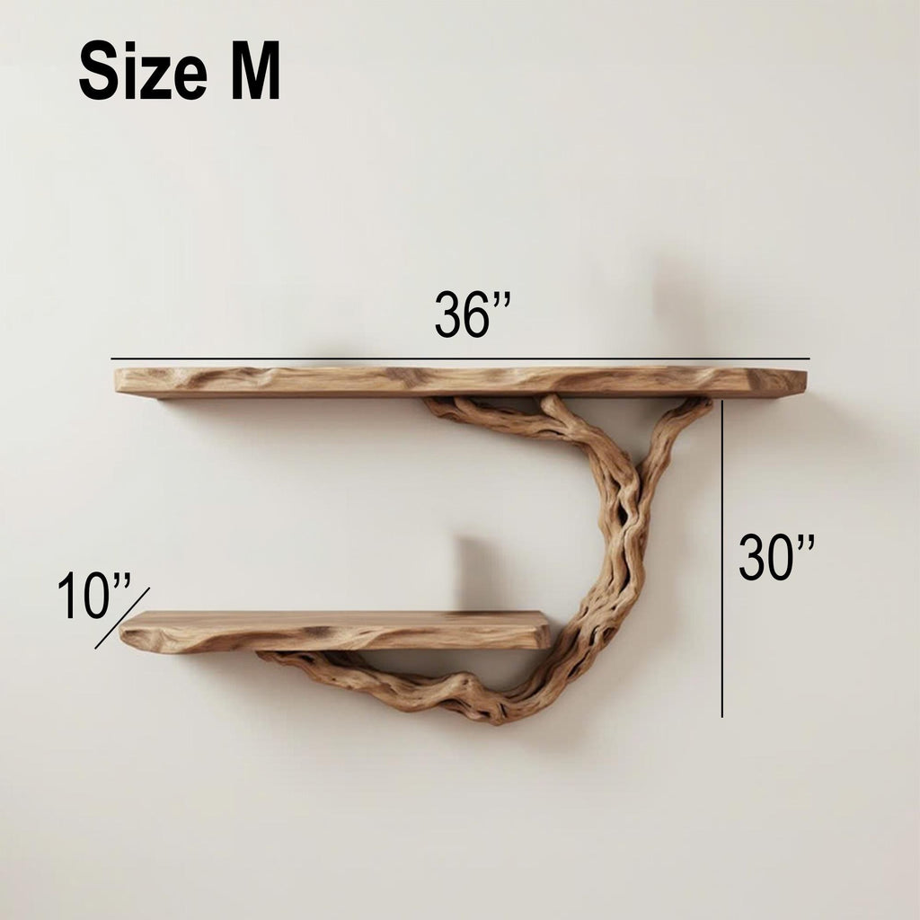 Driftwood shelf solidwood bookshelf art decor tree book shelves wall mount handmade furniture