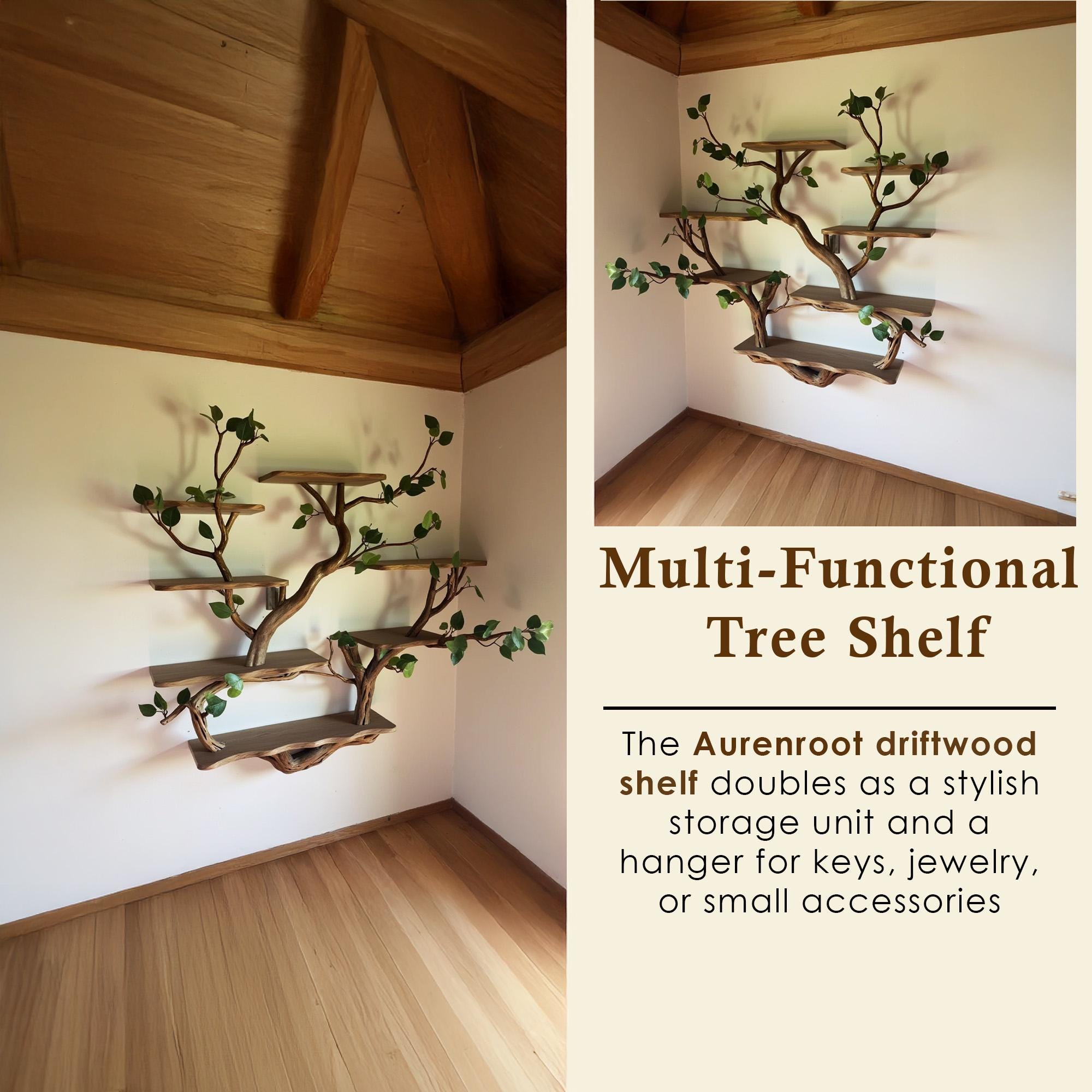 Floating shelf driftwood branch bookcase tree bookshelf wall mount solid wood shelves art decor home for living room