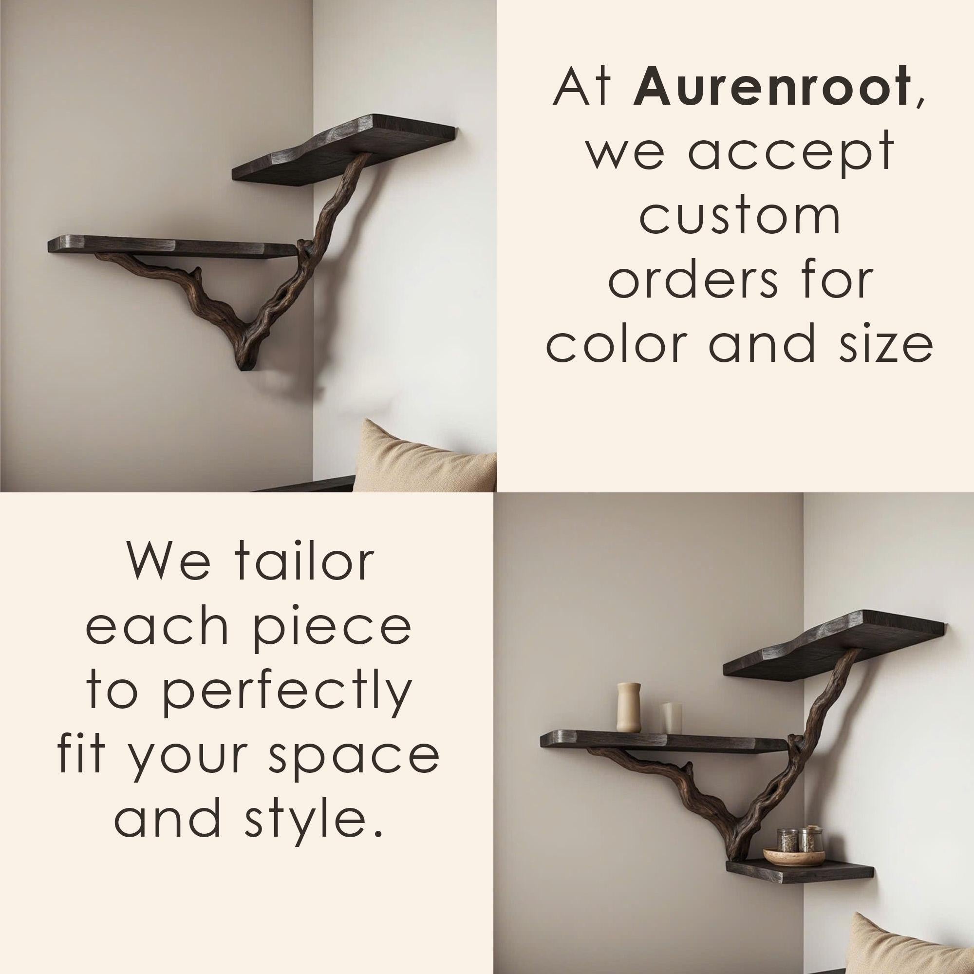 Tree branch bookshelf floating corner black wall shelf driftwood shelves gift for the home