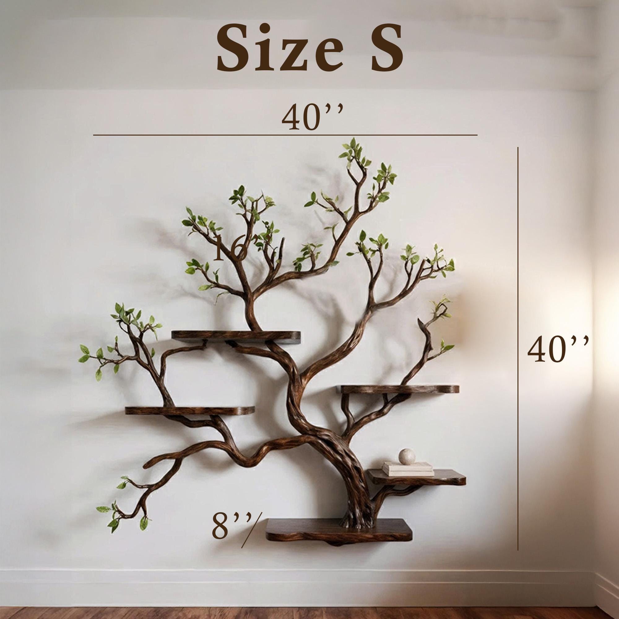 Floating tree branch book shelf on wall live edge floating shelves art bookshelf solid wood for home decor
