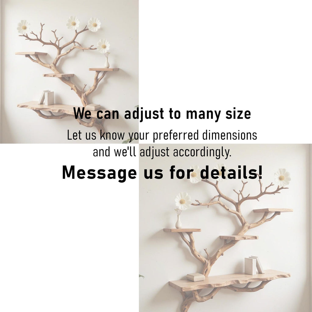 Floating tree bookshelf wall mount solid wood unique shelving driftwood branch wall art