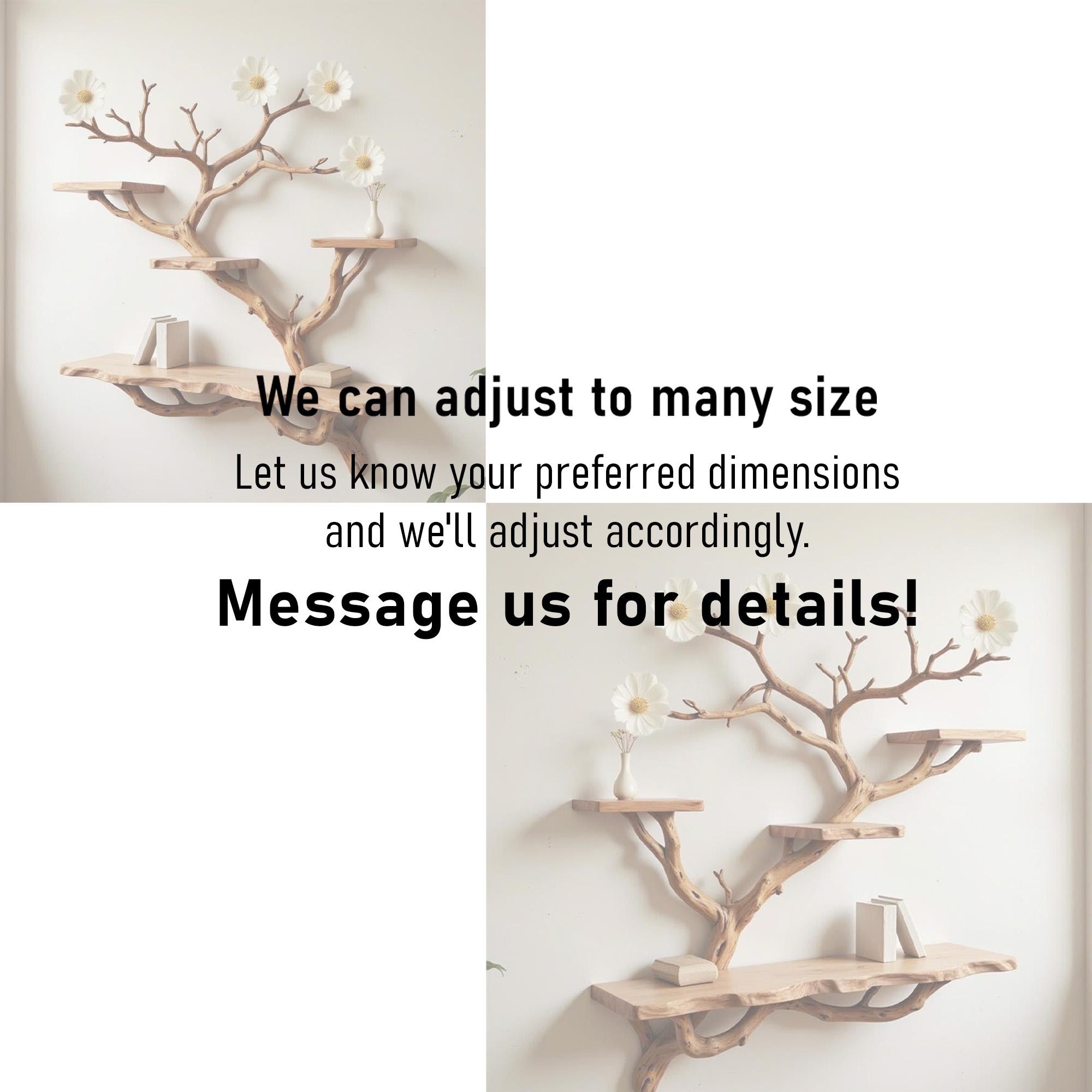 Floating tree bookshelf wall mount solid wood unique shelving driftwood branch wall art