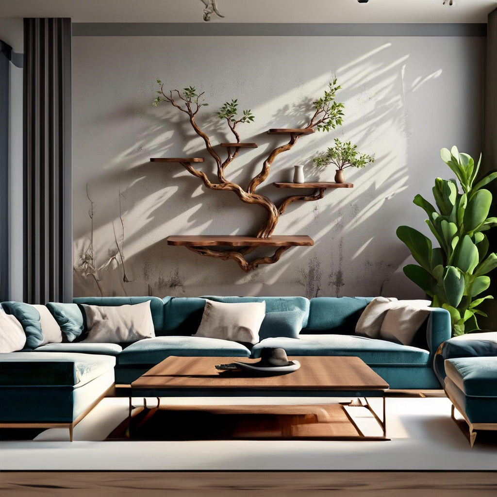 Live edge floating bookshelf wall mounted solid wood shelving driftwood branch art unique bookcase decor gift for housewarming