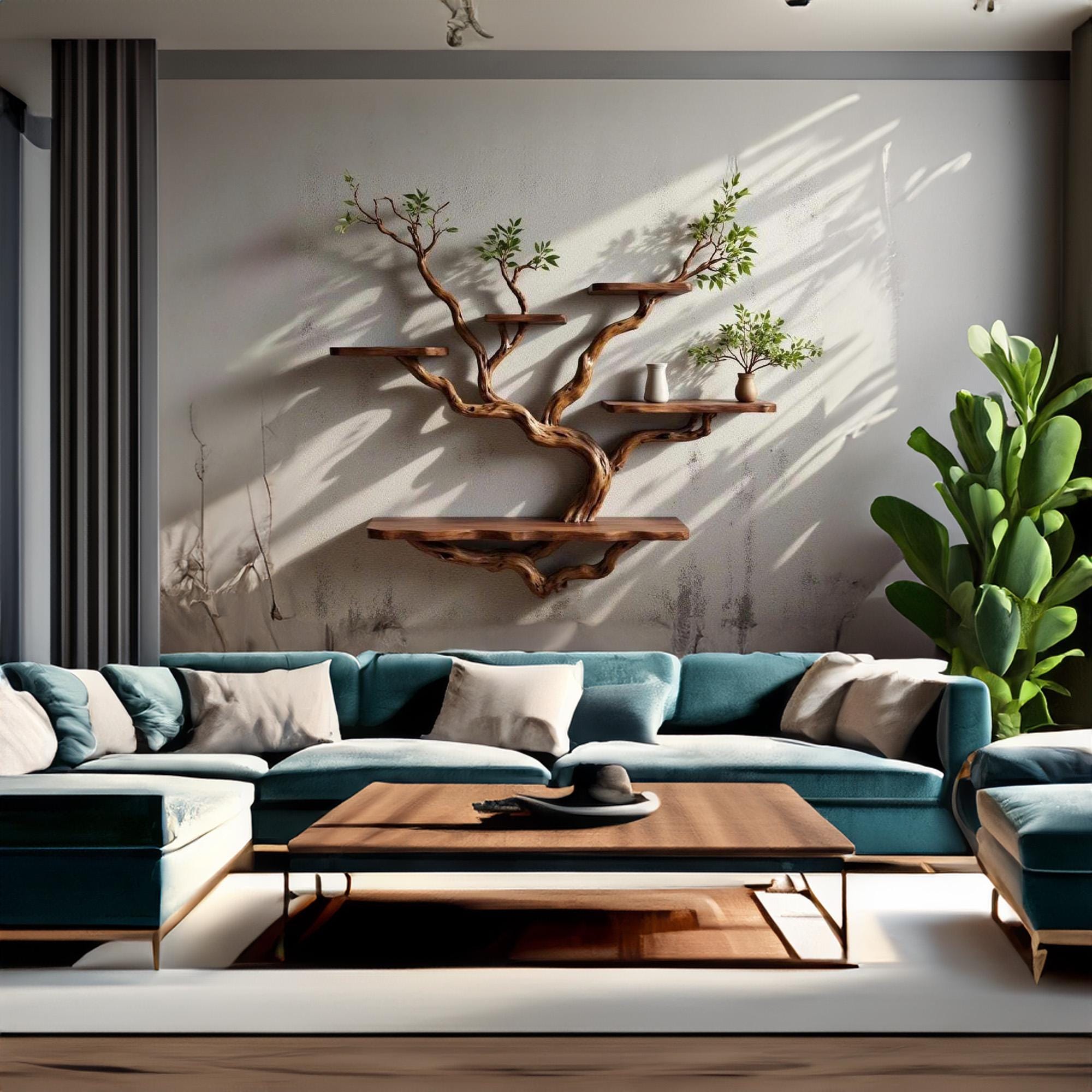 Live edge floating bookshelf wall mounted solid wood shelving driftwood branch art unique bookcase decor gift for housewarming