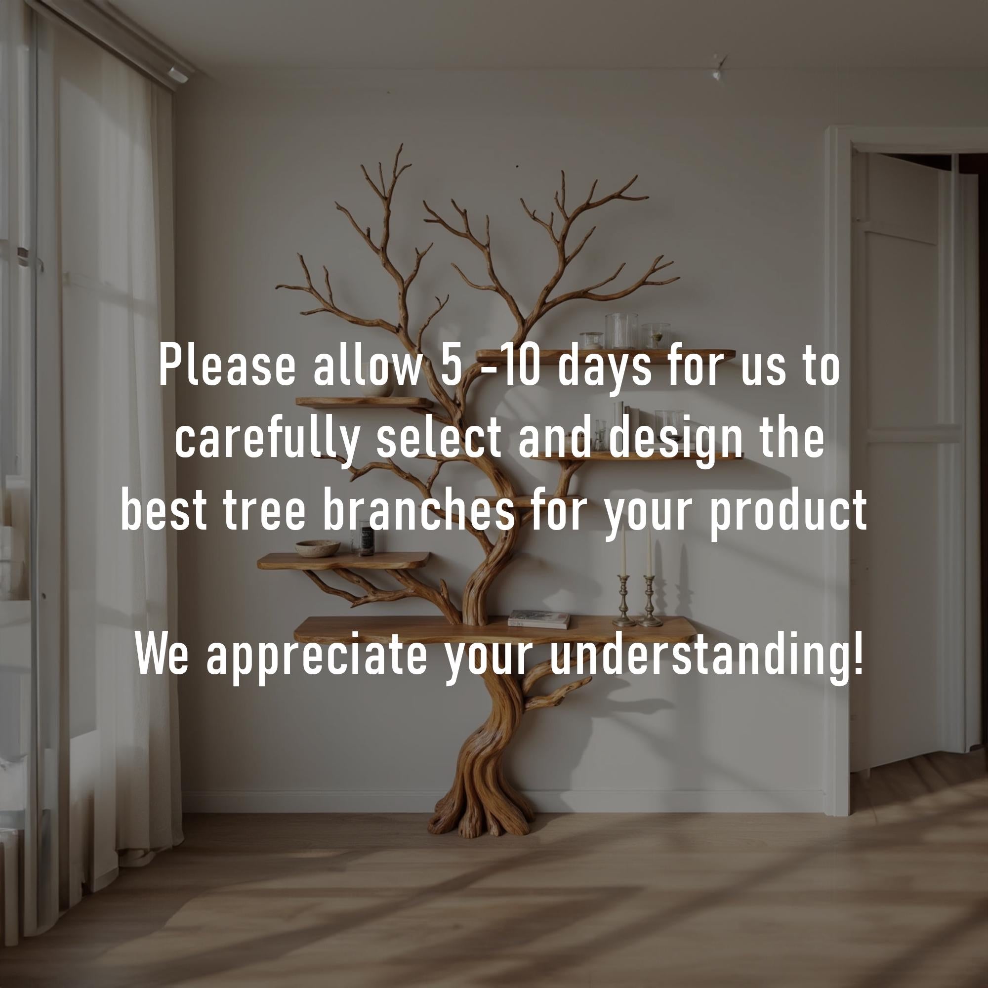 Tree branch bookshelf art decor driftwood shelf wall mounted solid wood bookcase