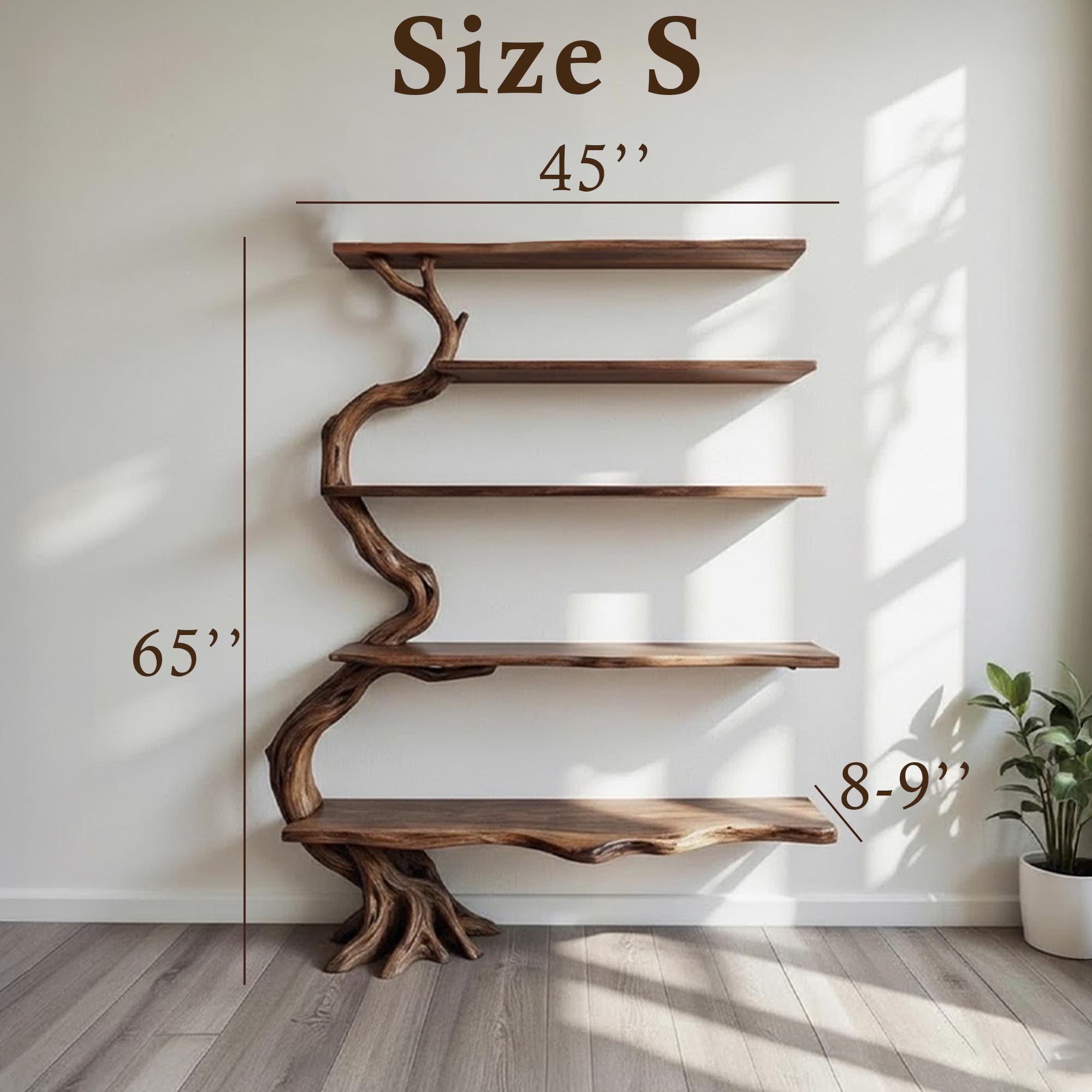Tree branch bookshelf wall mount reclaimed wood bookcase driftwood sculpture art floating shelves decor