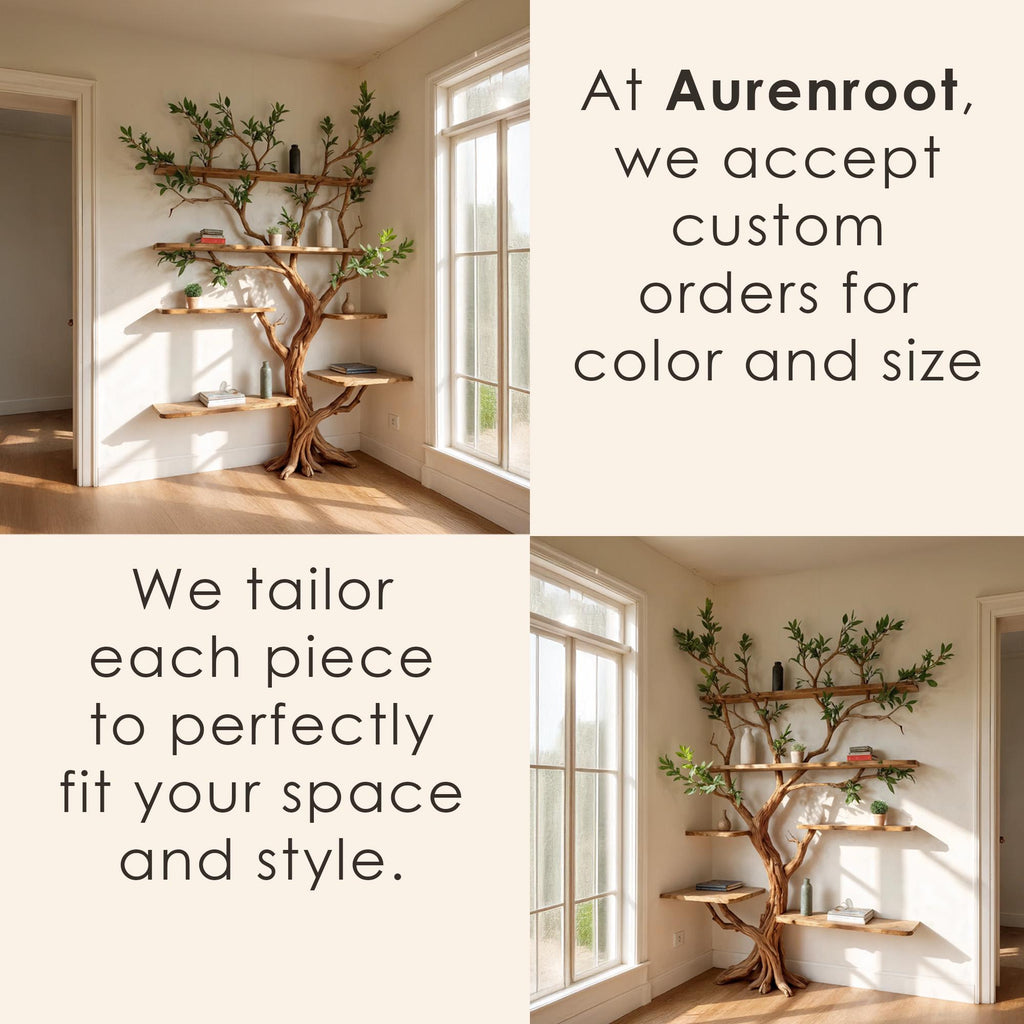 Corner driftwood shelf tree branch bookshelf solid wood bookcase home decor