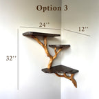 Wood corner floating bookshelf tree branch driftwood wall mount shelving branch shelf art handmade furniture