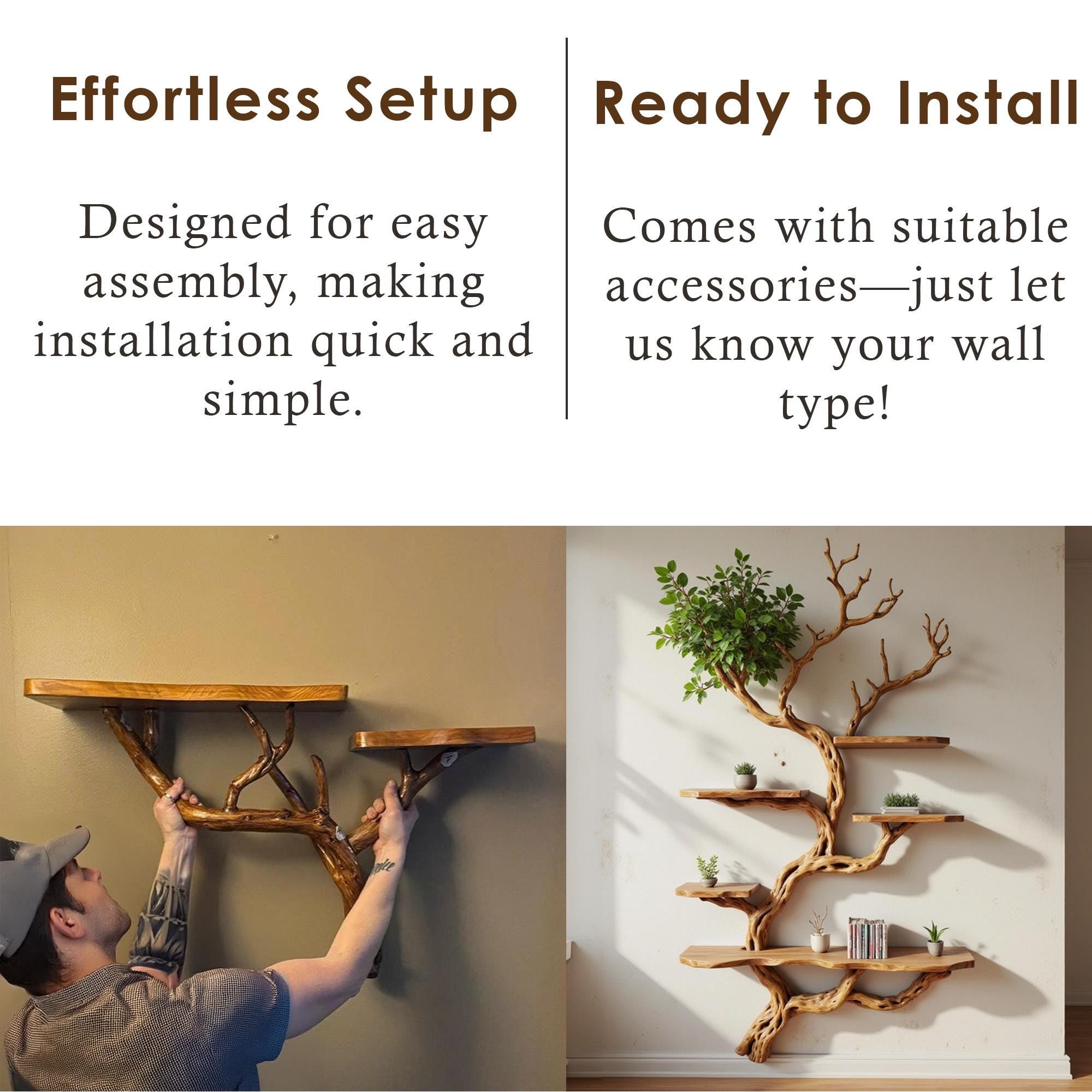 Driftwood floating bookshelf tree branch book shelf solid wood wall mounted shelves fake leaf bookcase decor