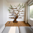 Tree branch bookshelf driftwood shelf on wall art solid wood bookcase book shelf unique decor