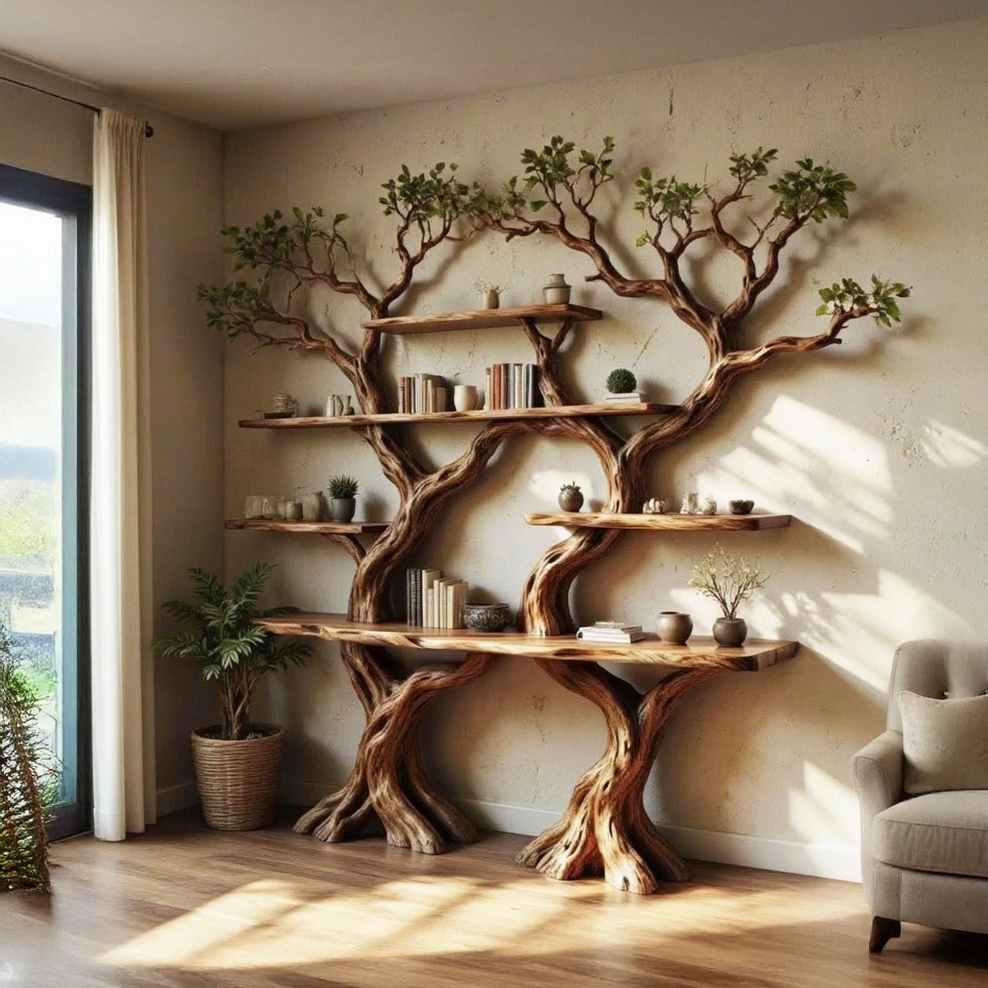 Floor bookcase tree branch book shelf solid wood wall mounted bookshelf driftwood sculpture art