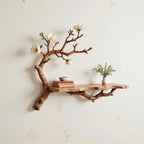 Floating book shelf driftwood branch on wall fake flowers live edge shelves decor for home