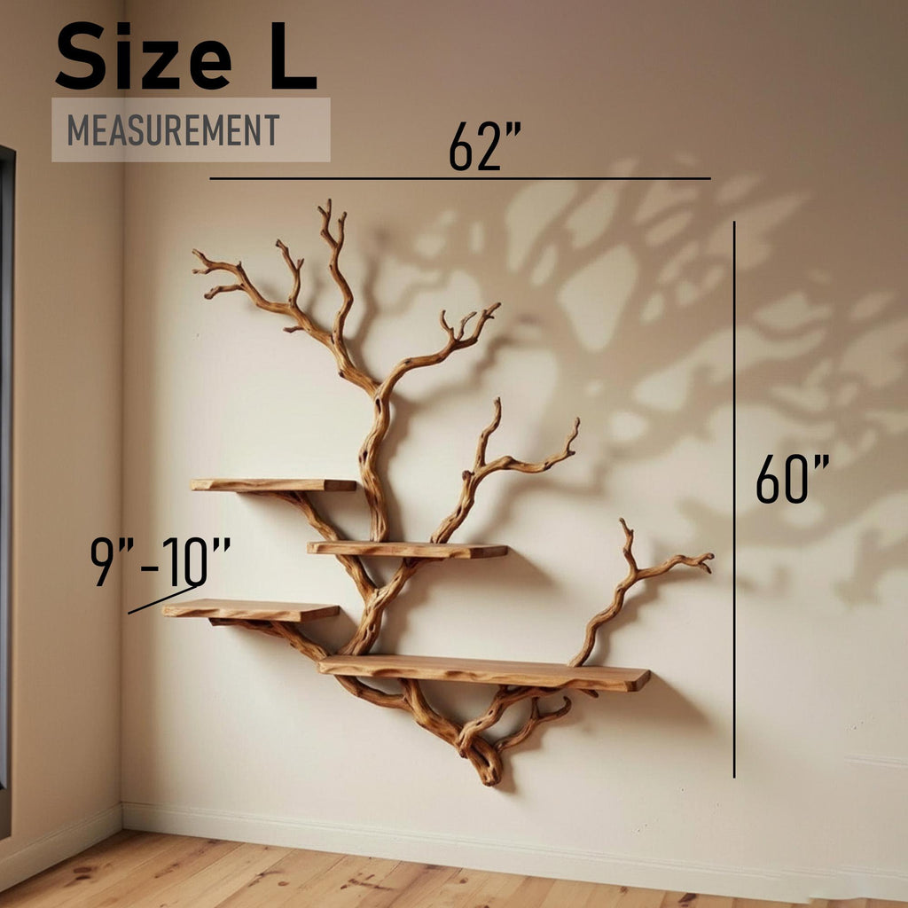 Tree bookshelf driftwood branch live edge floating shelves on wall decor