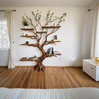 Tree bookshelf driftwood branch shelf on wall mount art solid wood bookcase unique bookshelves decor for living room