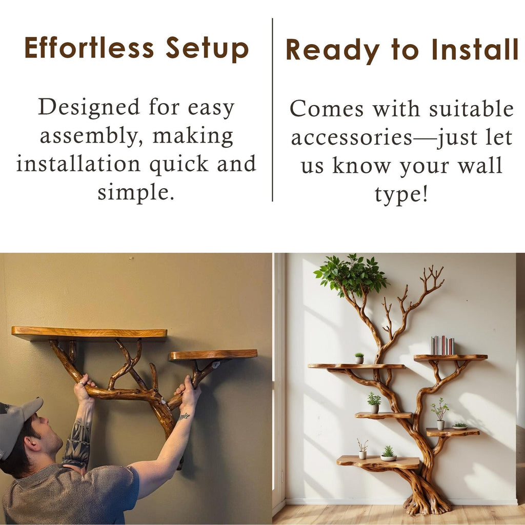 Tree branch shelves driftwood bookshelf solid wood bookcasewall mount floating shelf art decor for home