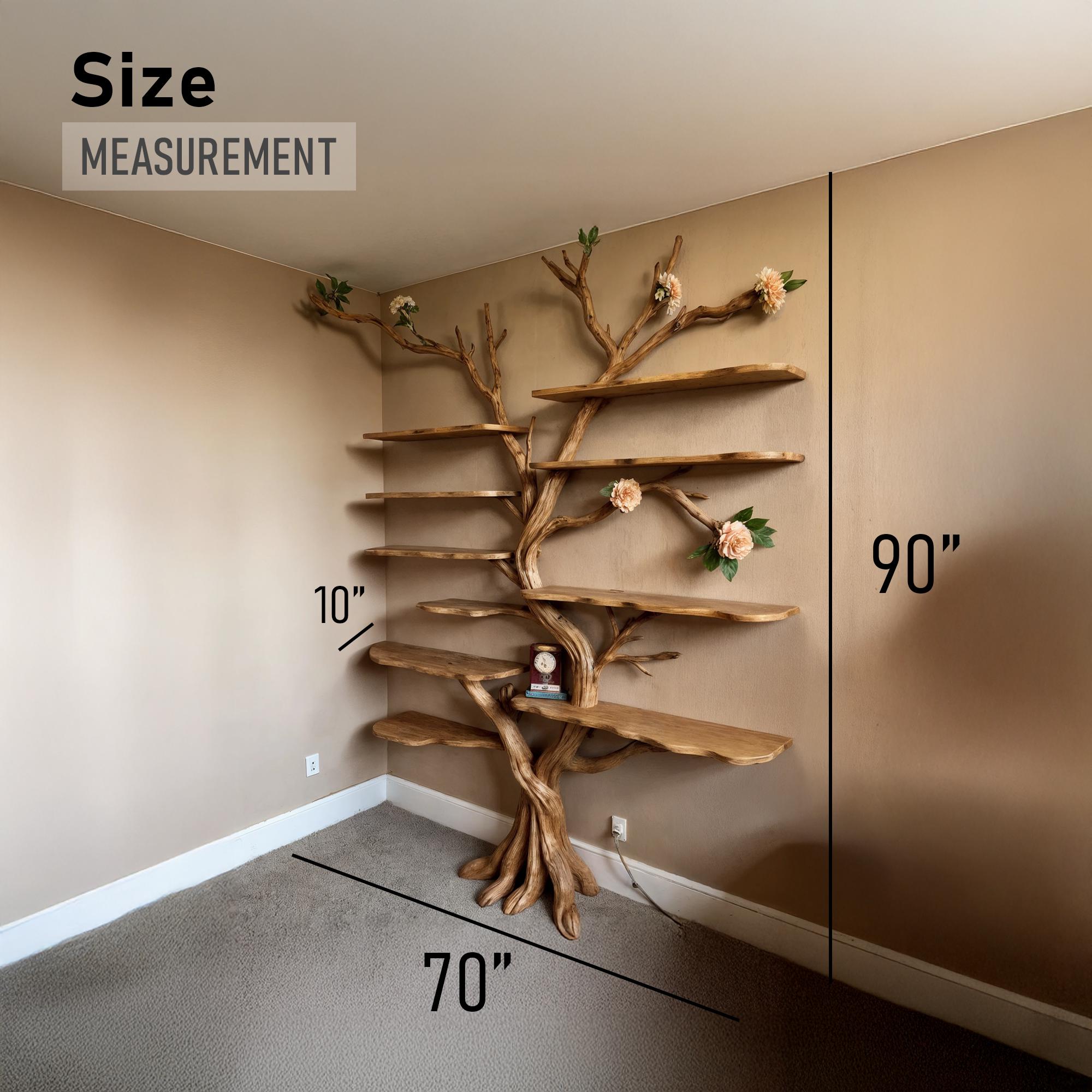 Tree branch bookshelf driftwood bookcase live edge floating shelves on wall art home decor