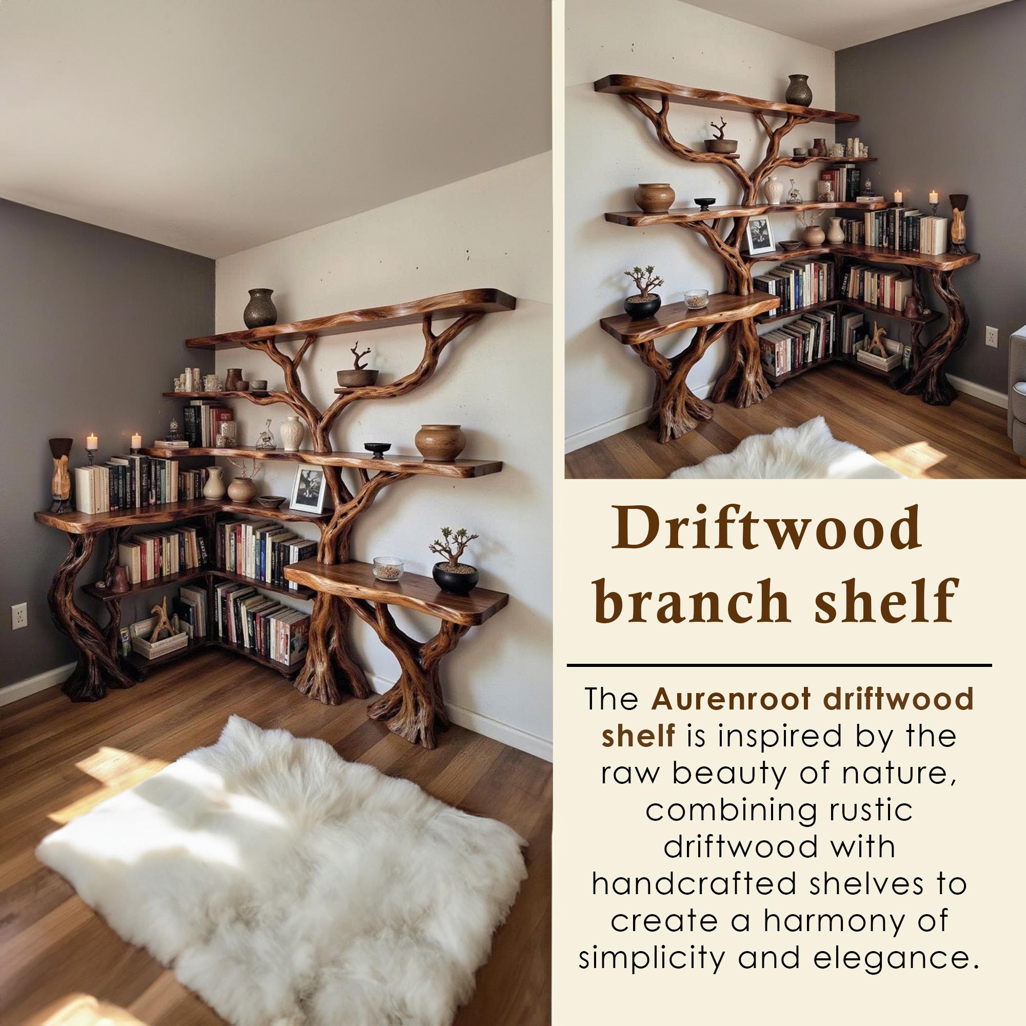 Tree coner book shelf solid wood wall mount bookcase live edge furniture driftwood branch art
