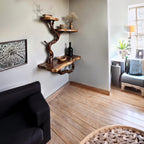 Floating book shelf wood corner tree branch shelves wall mount unique bookshelf decor driftwood art decor for home