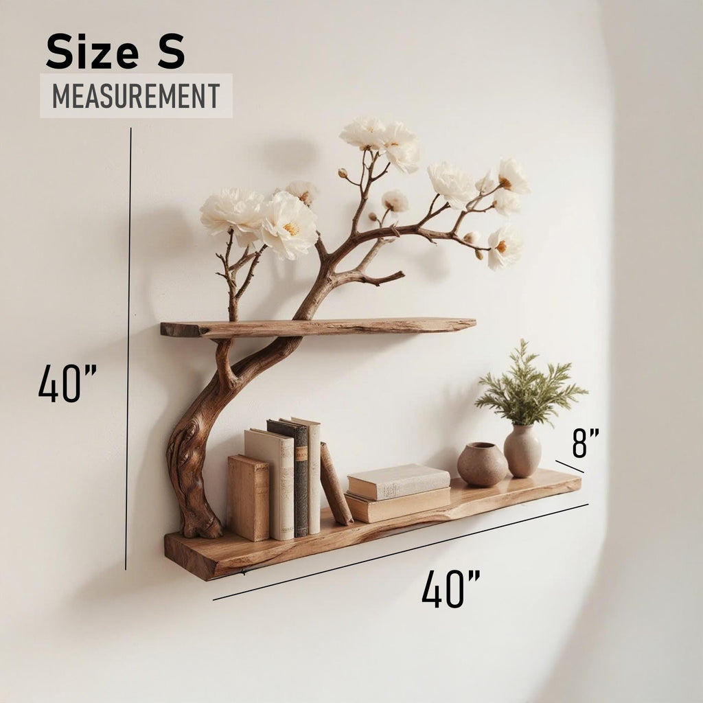 Natural driftwood branch bookshelf rustic tree book shelf art solid wood bookcase for entryway space decor