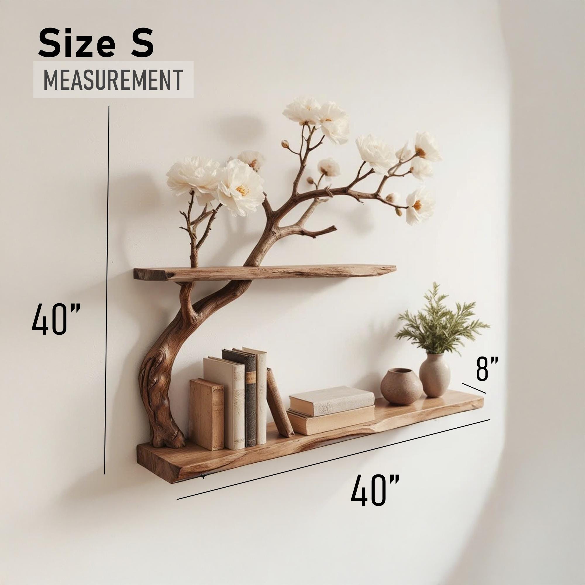 Natural driftwood branch bookshelf rustic tree book shelf art solid wood bookcase for entryway space decor