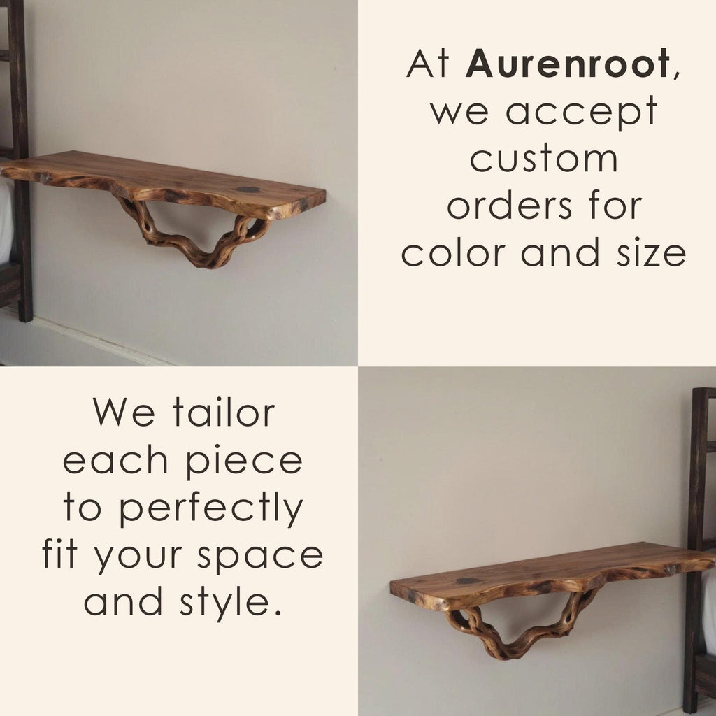 Floating shelf natural solid wood bookshelf rustic night stand mini bedside art tree driftwood branch shelf wall mount handmade furniture