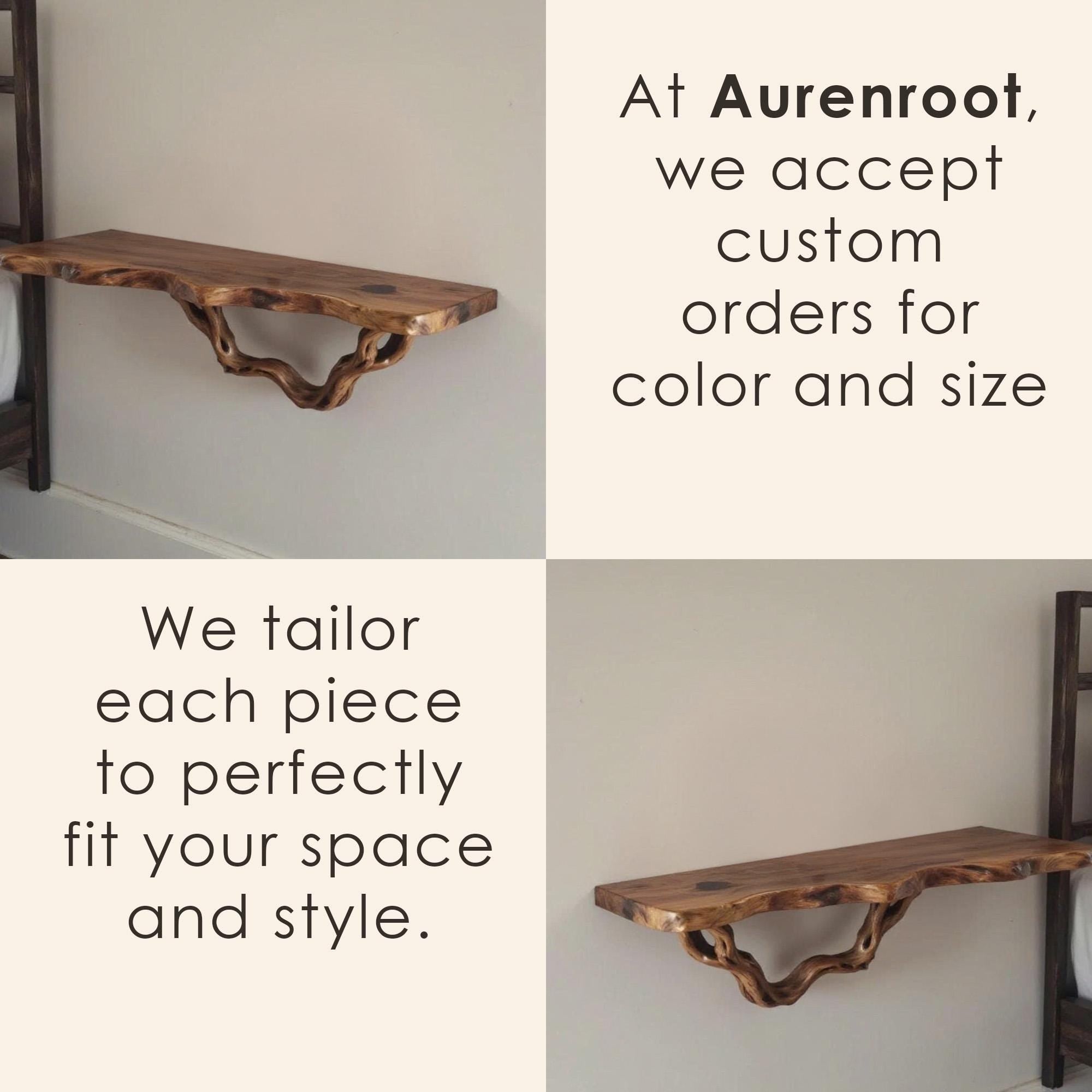 Floating shelf natural solid wood bookshelf rustic night stand mini bedside art tree driftwood branch shelf wall mount handmade furniture