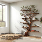 Driftwood corner bookshelf tree shelf art wall mount solid wood bookcase handmade furniture decor for home